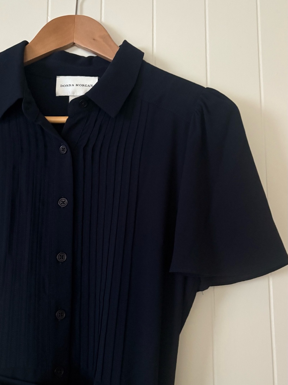 Blue Button Ruffle Sleeve Dress